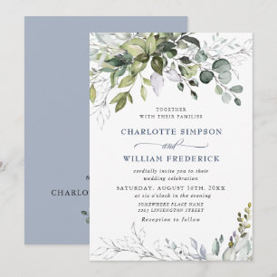 Watercolor Dusty Blue Eucalyptus Greenery Wedding Invitation