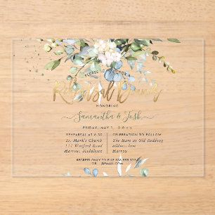 Watercolor Dusty Blue Eucalyptus Rehearsal Dinner Acrylic Invitations