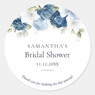Watercolor Dusty Blue Floral Bridal Shower Classic Round Sticker