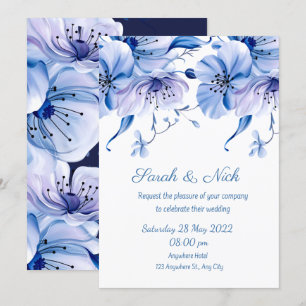 watercolor dusty blue floral navy blue wedding   i invitation
