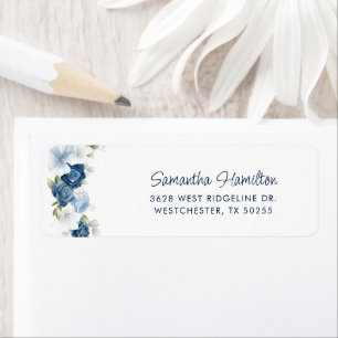 Watercolor Dusty Blue Floral Return Address
