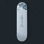 Watercolor Dusty Blue Floral Script Custom Skateboard<br><div class="desc">Dusty Blue Floral Greenery skateboard that you can customize by clicking the "Personalize" button. Featuring a modern elegant eucalyptus greenery foliage,  dusty blue and white flowers,  with script and modern layout.</div>