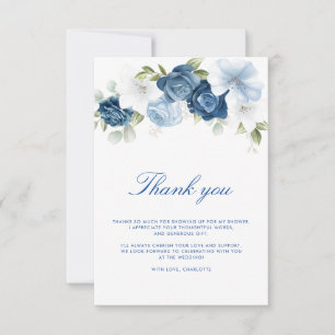 Watercolor Dusty Blue Floral Script Thank You Card