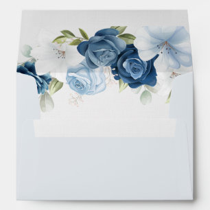 Watercolor Dusty Blue Floral Wedding Envelope