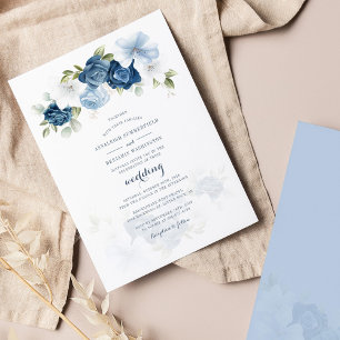 Watercolor Dusty Blue Floral Wedding Invitation