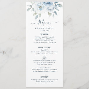 watercolor dusty blue floral wedding  menu