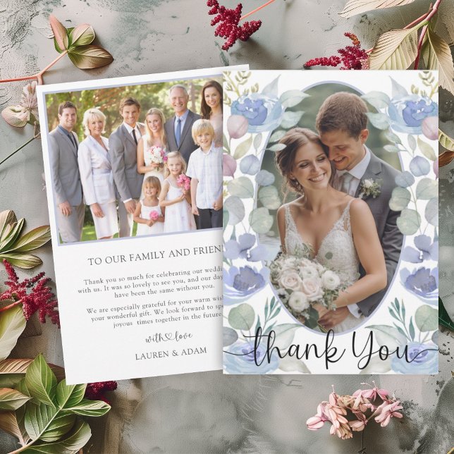 Watercolor Dusty Blue Floral Wedding Thank You Card (Creator Uploaded)