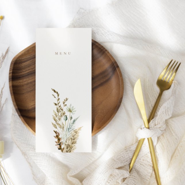 Watercolor Dusty Blue Greenery Wedding Dinner Menu (Creator Uploaded)