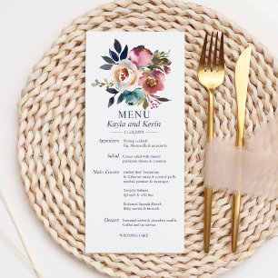 Watercolor Dusty Blue Mauve Floral Wedding MENU