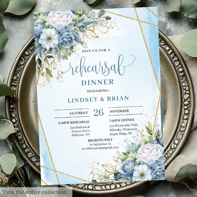 Watercolor Dusty Blue Peony Rehearsal Invitation (Watercolor Dusty Blue Peony Rehearsal Invitation)