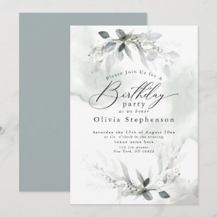Watercolor Dusty Blue Poppy Birthday Invitation