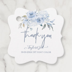 Watercolor Dusty Blue Roses Thank You Script Favour Tags