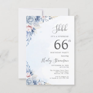 Watercolor Dusty Blue Surprise 66th Birthday Party Invitation