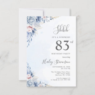 Watercolor Dusty Blue Surprise 83rd Birthday Party Invitation
