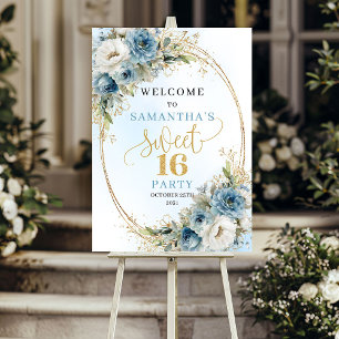 Watercolor Dusty Blue Sweet 16 Welcome Sign