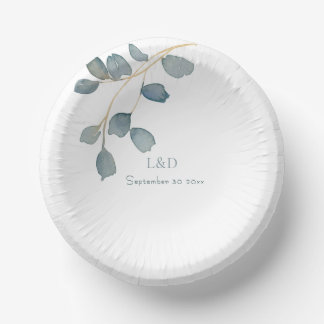 Watercolor Dusty Blue Wedding Theme Paper Plate