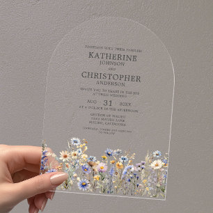 Watercolor Dusty Blue Wildflower Arch Wedding Acrylic Invitations