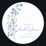 Watercolor Dusty Blue Wildflower Bridal Shower  Classic Round Sticker<br><div class="desc">Watercolor Dusty Blue Wildflower Bridal Shower Classic Round Sticker</div>