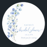 Watercolor Dusty Blue Wildflower Bridal Shower  Classic Round Sticker<br><div class="desc">Watercolor Dusty Blue Wildflower Bridal Shower Classic Round Sticker</div>
