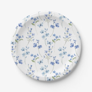 Watercolor Dusty Blue Wildflower Paper Plate