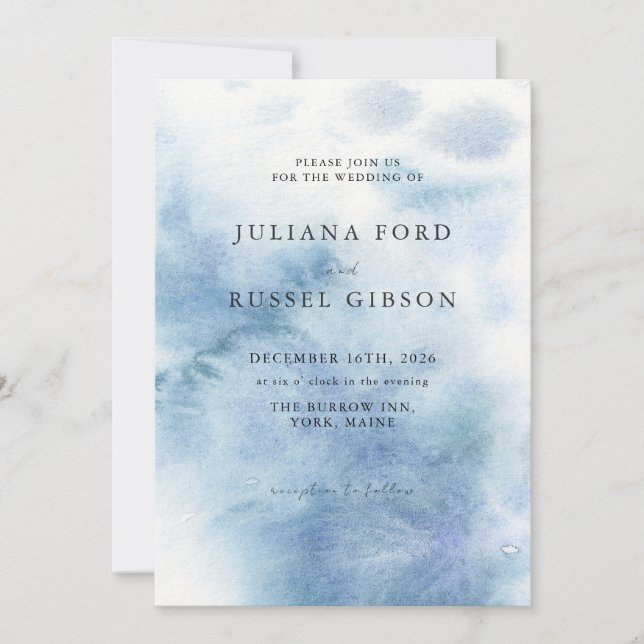 Watercolor Dusty Blue Winter Wedding Invitation (Devant)