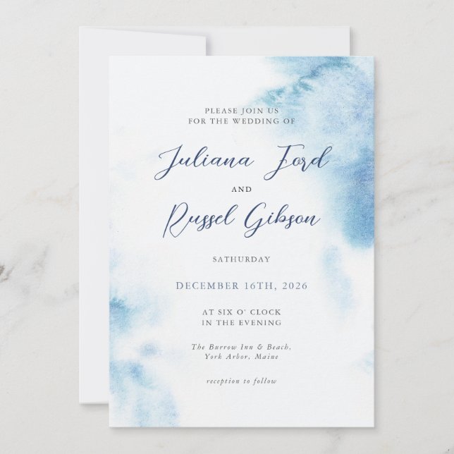 Watercolor Dusty Blue Winter Wedding Invitation (Devant)