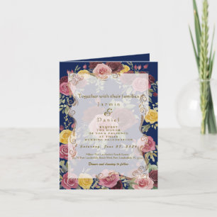 Watercolor Dusty Burgundy Yellow Roses/Blue Invitation