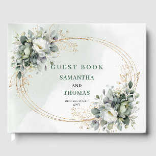 Watercolor Dusty Green Botanical Wedding Guest Boo Book