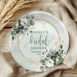 Watercolor Dusty Green Bridal Shower Paper Plates
