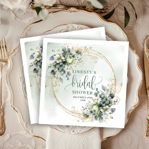 Watercolor Dusty Green Bridal Shower Party Napkins