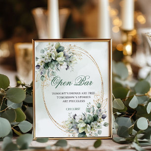 Watercolor Dusty Green Open Bar Tabletop Sign