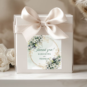 Watercolor Dusty Green Thank You Favour Sticker