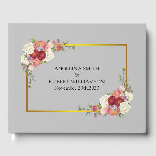 Watercolor Dusty Grey Gold Blush Peach Wedding Gue Guest Book