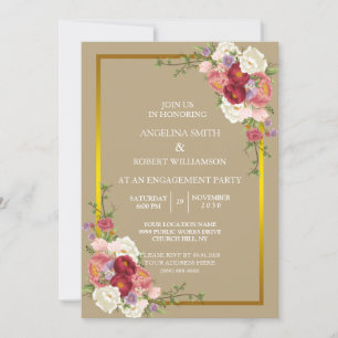 Watercolor Dusty Grey Gold Blush Peach Wedding  Invitation