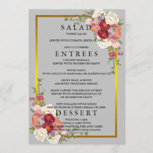 Watercolor Dusty Grey Gold Blush Peach Wedding Men Menu