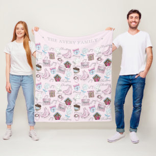 Watercolor Dusty Pink Christmas Fleece Blanket