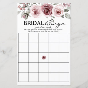 Watercolor Dusty Pink Floral   Bridal Bingo 
