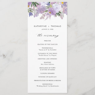 Watercolor Dusty Purple Flowers Wedding Ceremony Program