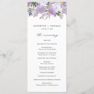 Watercolor Dusty Purple Flowers Wedding Ceremony Program