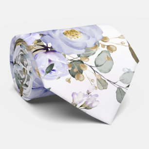 Watercolor Dusty Purple Peonies Roses Neck Tie