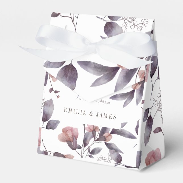 watercolor dusty purple twilight foliage wedding favor box (Front Side)