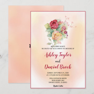Watercolor dusty rose blush pink floral Wedding In Invitation