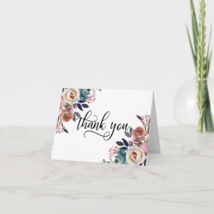Watercolor Dusty Rose Bridal WEDDING Thank You Card