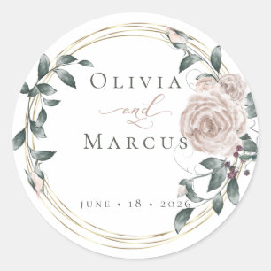 Watercolor Dusty Rose Classic Round Sticker