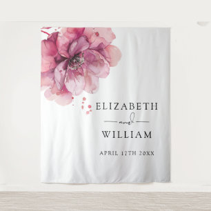 Watercolor Dusty Rose Floral Photo Booth Backdrop Tapestry