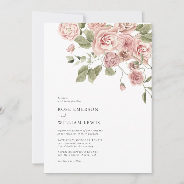 Watercolor Dusty Rose Pink Wedding Invitation (Front)