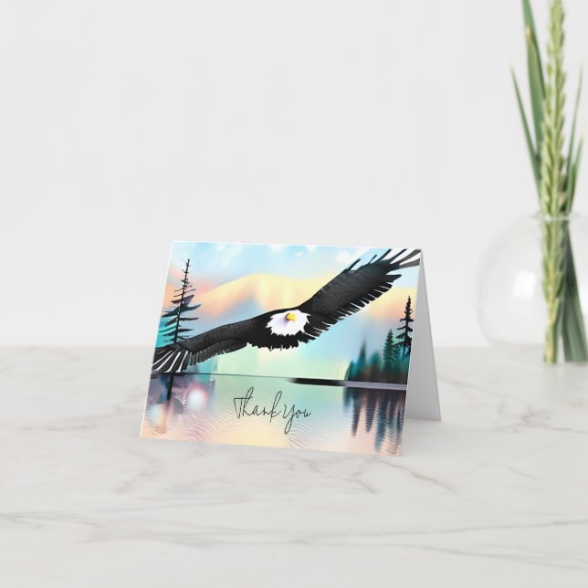 Watercolor Eagle over lake customizable Card (Front)
