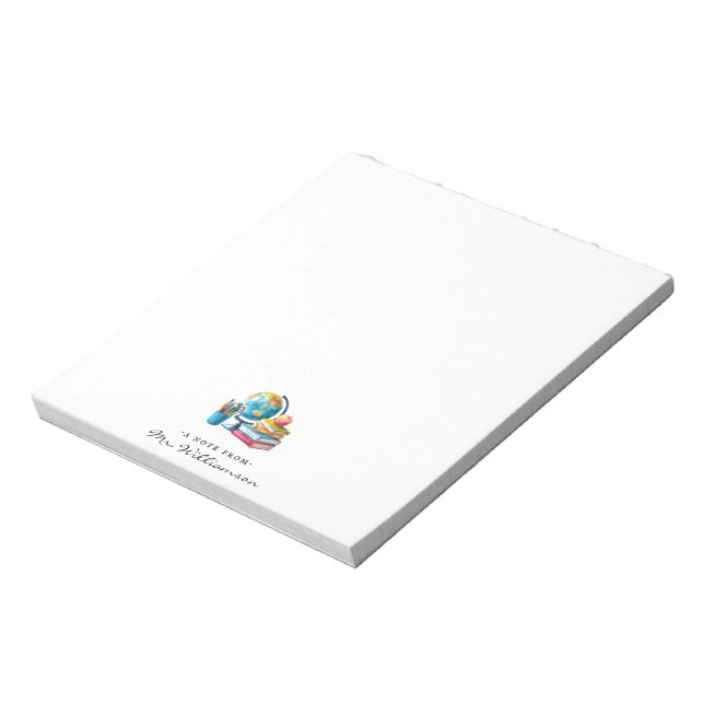 Watercolor Earth Books Apple | Monogram Teacher Notepad (Rotated)