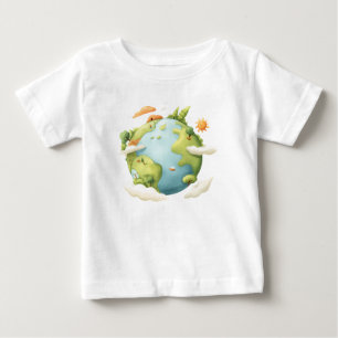Watercolor Earth- Cartoon Earth with Nature Elemen Baby T-Shirt