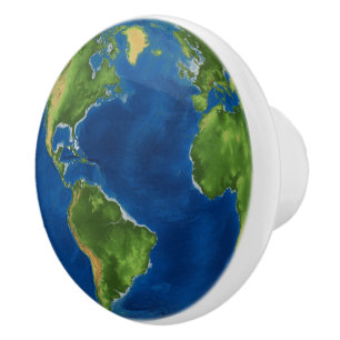 Watercolor Earth globe geography funny 3D illusion Ceramic Knob